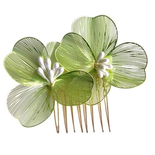 1 Stück 7x6cm Braut Hochzeit Haarkamm,Elegante Braut Kamm Blume Haarnadeln Kopfschmuck Retro Brautschmuck Haarkämme mit Perlen Metall Haarschmuck für Frauen und Brautjungfern,Grün von Blausky