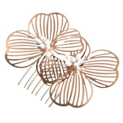 1 Stück 7x6cm Braut Hochzeit Haarkamm,Elegante Braut Kamm Blume Haarnadeln Kopfschmuck Retro Brautschmuck Haarkämme mit Perlen Metall Haarschmuck für Frauen und Brautjungfern,Rose Gold von Blausky