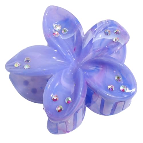 1 Stück 7x7.8 cm Strasssteine Blumen-Haarklammern,Rutschfest Haarspange Blume,Flower Hair Clip,Hawaii Haarschmuck Glänzend Haarstyling Zubehör,für Frauen und Damen,Dickes Dünnes Haar,Lila von Blausky