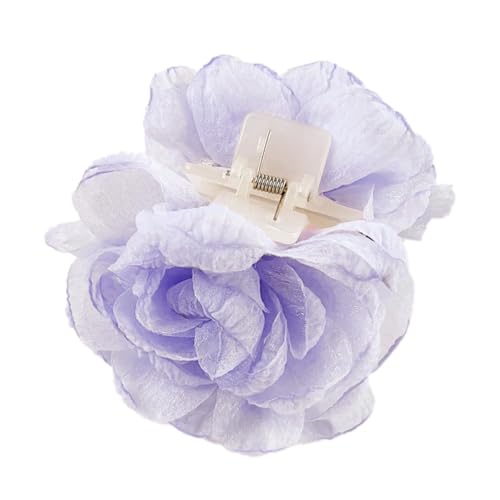 1 Stück 8cm Organza-Blumen-Haarspange,Rutschfeste Acryl Haarklammer Claw Clip Bunt Flower Klammer Hair Clip Haaraccessoire für Frauen und Damen Strand Party Pool Urlaub,Hellviolett von Blausky