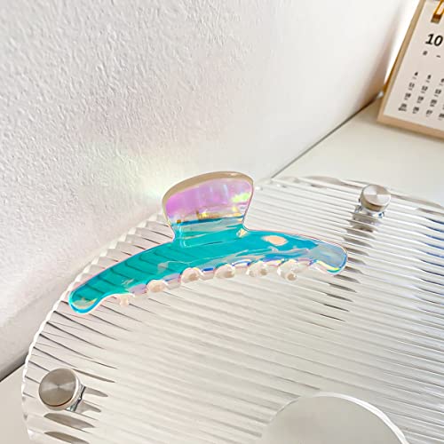 1 Stück 9.5x4.8cm Laser Haarspangen Damen,Bunte Claw Clips Rutschfest Haarklammern Starken Halt Haarschmuck aus Acryl Haarstyling-Zubehör für Dickes Und Dünnes Haar,Bunt Blau D von Blausky