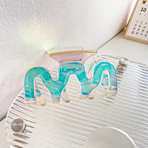 1 Stück 9x5cm Laser Haarspangen Damen,Bunte Claw Clips Rutschfest Haarklammern Starken Halt Haarschmuck aus Acryl Haarstyling-Zubehör für Dickes Und Dünnes Haar,Bunt Blau G von Blausky