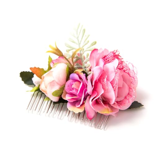 1 Stück Braut Hochzeit Haarkämme,Blume Kopfschmuck,Haarkamm Haarschmuck,Boho Haarkamm mit Seidenblumenrose,Brautschmuck Elegantes Hochzeit Haarschmuck für Frauen und Damen,Rosenrot von Blausky