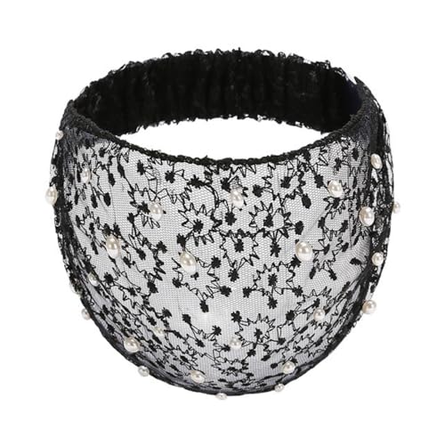 1 Stück Breite Stirnbänder für Damen,Elastische Weiche Haarband Haarschal Haartuch Kopfband Tüll Kopftuch mit Perlen Retro Stirnband Sommer Haarschmuck für Alltag Spa Yoga,Schwarz von Blausky