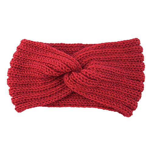 1 Stück Damen Gestrickt Stirnband Ohrenwärmer Winter Haarband Verdicken Elastische Haarband Strick-Kopfband für Frauen Outdoor Sport Einkaufen Skifahren Laufen Joggen 11x21cm,Dattelrot von Blausky