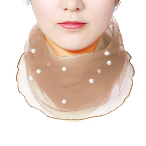 1 Stück Damen Schal,Loop Schlauchschal Rundschal Edler Einfarbiger Tüllschal Halstücher Loopschal Schal mit Perlen Leichter Weicher Schal Schlauchtuch,für Hochzeit Braut Abendkleider,Kaffeefarbe von Blausky