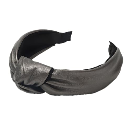 1 Stück Haarreifen Damen,Leder-Stirnband Stirnbänder mit Knoten Breit Haarband aus PU-Leder Anti-Rutsch Haarbänder Haarreif Haarschmuck Retro Style für täglich Strand Taufe,Gun Black von Blausky