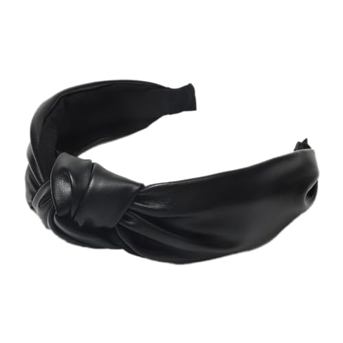 1 Stück Haarreifen Damen,Leder-Stirnband Stirnbänder mit Knoten Breit Haarband aus PU-Leder Anti-Rutsch Haarbänder Haarreif Haarschmuck Retro Style für täglich Strand Taufe,Schwarz von Blausky