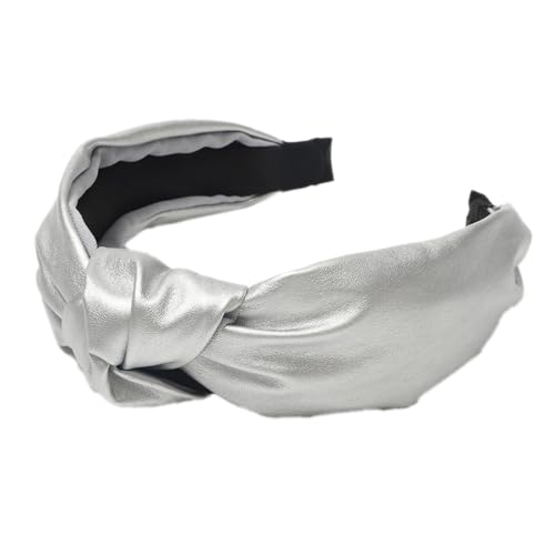 1 Stück Haarreifen Damen,Leder-Stirnband Stirnbänder mit Knoten Breit Haarband aus PU-Leder Anti-Rutsch Haarbänder Haarreif Haarschmuck Retro Style für täglich Strand Taufe,Silber von Blausky