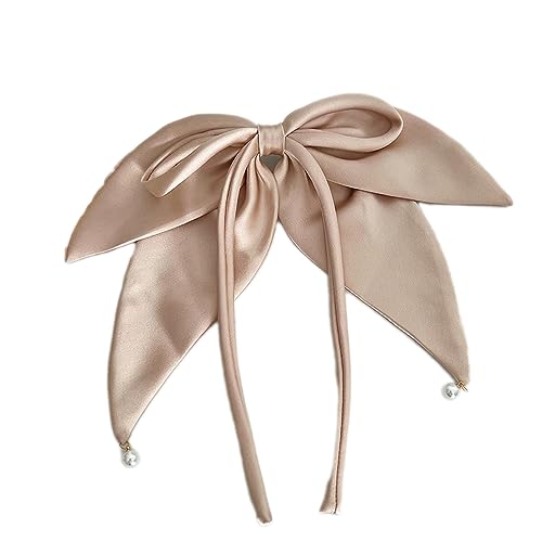 1 St點k Haarspangen mit gro遝r Schleife,Schleifen-Haarspange,Schleifen Langer Schwanz franz鰏isches Band Federclip,Eleganter Satin-Haarschmuck f黵 Frauen,Haarschleifen,25 x 23 cm,Champagner von Blausky