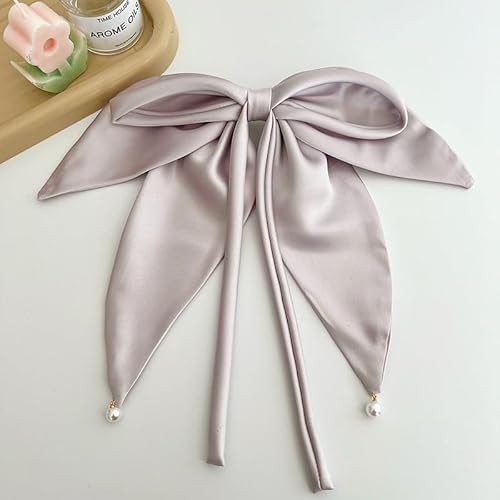 1 St點k Haarspangen mit gro遝r Schleife,Schleifen-Haarspange,Schleifen Langer Schwanz franz鰏isches Band Federclip,Eleganter Satin-Haarschmuck f黵 Frauen,Haarschleifen,25 x 23 cm,Lila von Blausky
