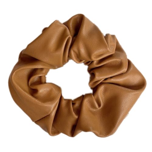 1 Stück Leder Haargummis für Damen,Scrunchies Weiche Elastische Haare Ringe Haarband Haarringe aus PU-Leder Pferdeschwanzhalter Haarschmuck für Frauen Dicke und Lockiges Haar,Hellkaffee von Blausky