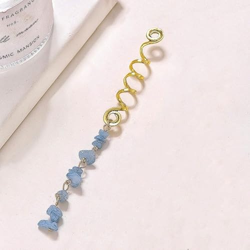 1 Stück Metall Dreadlocks Haarschmuck,Haarspiralen Clips Spiral Pin Spirale Haarspange mit Steinperlen Spirale Haar Clip Zöpfe Schmuck für Männer & Frauen DIY Haar Stil,Dunkelblau,L von Blausky