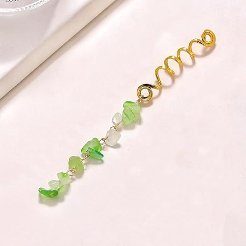 1 Stück Metall Dreadlocks Haarschmuck,Haarspiralen Clips Spiral Pin Spirale Haarspange mit Steinperlen Spirale Haar Clip Zöpfe Schmuck für Männer & Frauen DIY Haar Stil,Hellgrün,L von Blausky