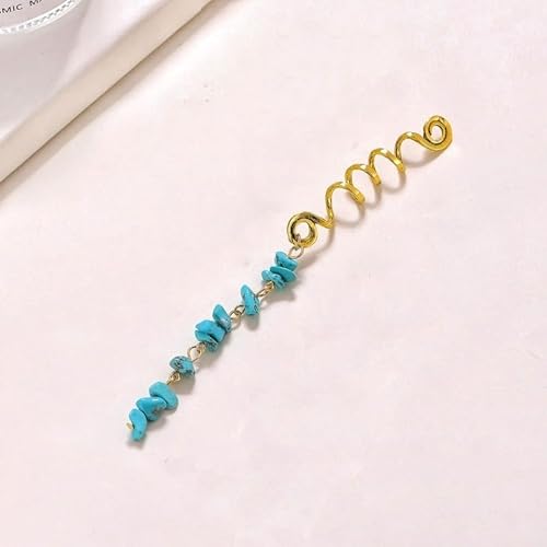 1 Stück Metall Dreadlocks Haarschmuck,Haarspiralen Clips Spiral Pin Spirale Haarspange mit Steinperlen Spirale Haar Clip Zöpfe Schmuck für Männer & Frauen DIY Haar Stil,Himmelblau,L von Blausky