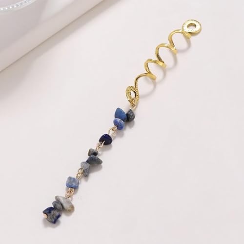 1 Stück Metall Dreadlocks Haarschmuck,Haarspiralen Clips Spiral Pin Spirale Haarspange mit Steinperlen Spirale Haar Clip Zöpfe Schmuck für Männer & Frauen DIY Haar Stil,Marineblau,L von Blausky