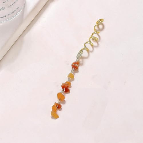 1 Stück Metall Dreadlocks Haarschmuck,Haarspiralen Clips Spiral Pin Spirale Haarspange mit Steinperlen Spirale Haar Clip Zöpfe Schmuck für Männer & Frauen DIY Haar Stil,Orange,L von Blausky