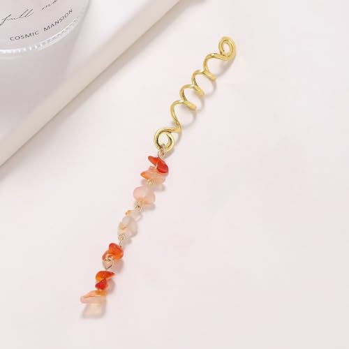 1 Stück Metall Dreadlocks Haarschmuck,Haarspiralen Clips Spiral Pin Spirale Haarspange mit Steinperlen Spirale Haar Clip Zöpfe Schmuck für Männer & Frauen DIY Haar Stil,Orangeweiß,L von Blausky