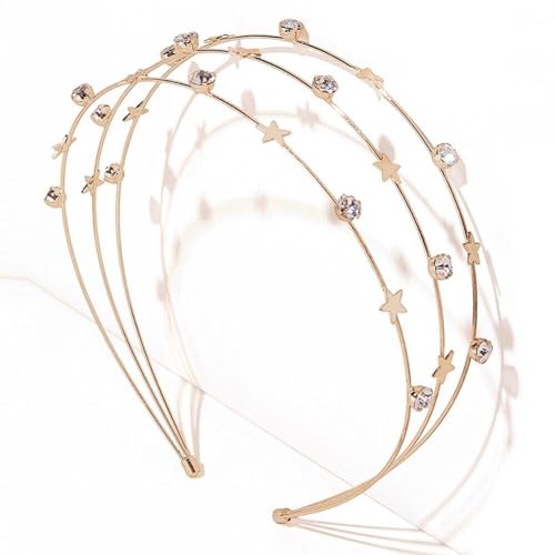 1 Stück Metall Haarband,Dünne Mehrschichtige Haarreifen Elegante Haarbänder mit Stern,Make Up Haarreif Stirnband Haar Accessoires für Frauen und Damen Outdoor Yoga Tägliches,Strass von Blausky
