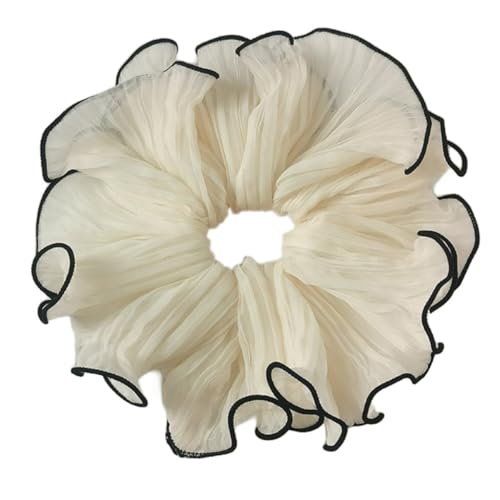 1 Stück Plisee-Stoff Haargummis Elastische Haarbänder Groß Rüschen Scrunchies Frauen Falten Haare Ringe,Pferdeschwanzhalter Elegant Französisch Haarringe für Damen Geburtstagsgeschenk,Cremeweiß von Blausky