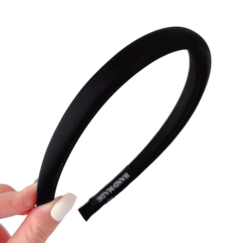 1 Stück Satin Haarband Damen,Weicher Schwamm Haarreifen Gepolstertes Stirnband Stoff Haarreif Dünnes Stirnbänder keine Zähne Haarschmuck zum Waschen Make up Dusche Hautpflege,Schwarz von Blausky