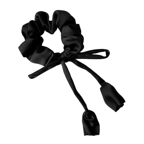 1 Stück Satin Haargummis,Bunte Satin Haar Scrunchie mit Schleife Weich Elastische Haarbänder Einfarbig Haarseil Seide Scrunchies Haarschmuck für Damen Dickes oder Dünnes Haar,Schwarz von Blausky