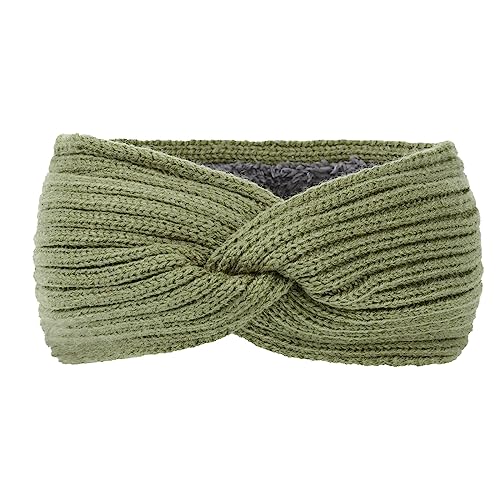 1 Stück Stirnband Damen Winter,Strick Haarband mit Twist Knoten und Rippenmuster Breite Plüsch Kopfband Elastische Haarbänder Warme Herbst Winter Stirnbänder Frauen 23.5x11cm,Armeegrün von Blausky