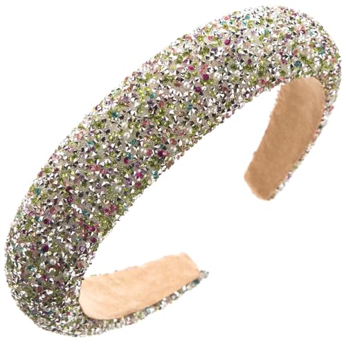 1 Stück Strass Stirnband Damen,Glitzer Kristall Haarreifen 3.5cm Breit Haarband Perlen Stirnbänder Gepolsterte Haarbänder Braut Haarschmuck für Hochzeit Party und täglich,Grünbunt von Blausky