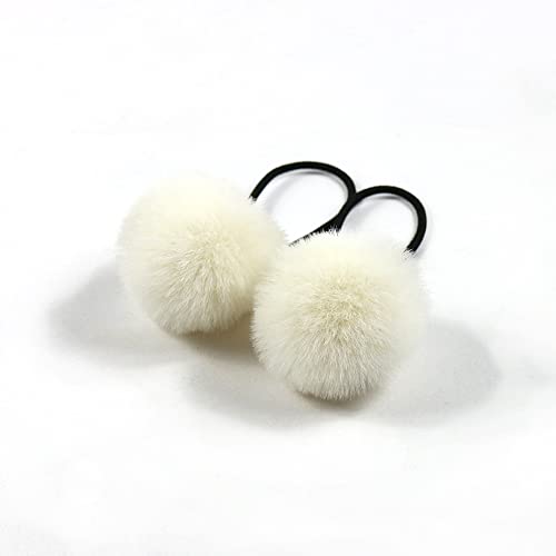10 Stück Pom Pom Haargummi für Frauen,Elastisches Pom Ball Haarband Kleine Haargummis Scrunchie mit 5cm Pompons Haarbänder Haarschmuck für Pferdeschwanz dünne Zöpfe Braids,Beige von Blausky