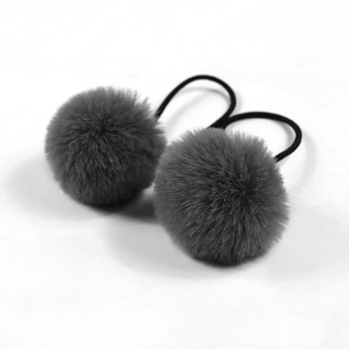 10 Stück Pom Pom Haargummi für Frauen,Elastisches Pom Ball Haarband Kleine Haargummis Scrunchie mit 5cm Pompons Haarbänder Haarschmuck für Pferdeschwanz dünne Zöpfe Braids,Dunkelgrau von Blausky