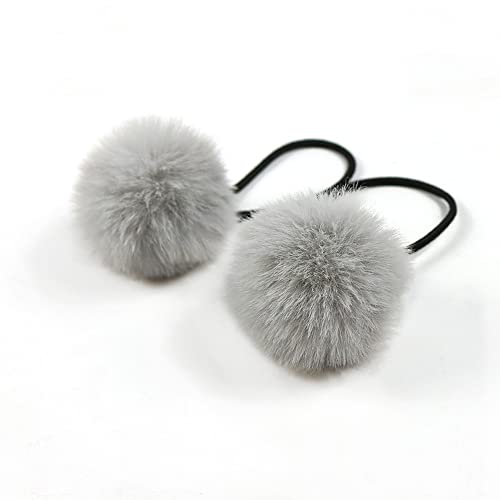 10 Stück Pom Pom Haargummi für Frauen,Elastisches Pom Ball Haarband Kleine Haargummis Scrunchie mit 5cm Pompons Haarbänder Haarschmuck für Pferdeschwanz dünne Zöpfe Braids,Grau von Blausky