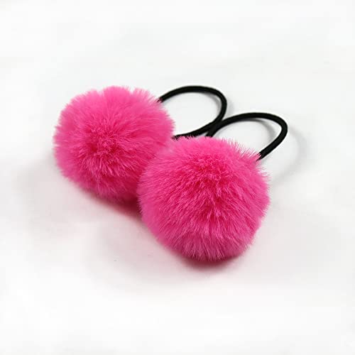 10 Stück Pom Pom Haargummi für Frauen,Elastisches Pom Ball Haarband Kleine Haargummis Scrunchie mit 5cm Pompons Haarbänder Haarschmuck für Pferdeschwanz dünne Zöpfe Braids,Rosenrot von Blausky