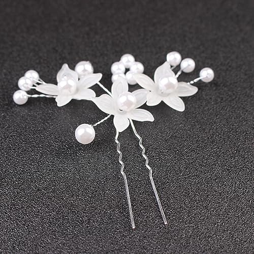 10 Stück U-förmige Haarnadeln Gabelstäbchen,Perlenblumen-Haarspange Braut-Haarnadel Metall Haarnadel 2 Zinken Hochsteckfrisur Chignon Stifte für Frauen Haarstyling Zubehör,Weiß von Blausky
