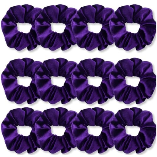 12 Stück Samt Haargummis,Weich Haarschmuck Scrunchies für Damen Flanell Haarband Elastische Haarbänder Stoff Scrunchie Zopfgummis Bunte Gummibänder für Pferdeschwanz,Zöpfe,Dunkelviolett von Blausky
