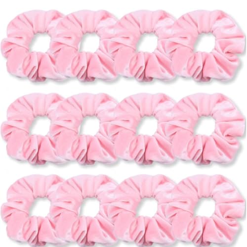 12 Stück Samt Haargummis,Weich Haarschmuck Scrunchies für Damen Flanell Haarband Elastische Haarbänder Stoff Scrunchie Zopfgummis Bunte Gummibänder für Pferdeschwanz,Zöpfe,Hellrosa von Blausky