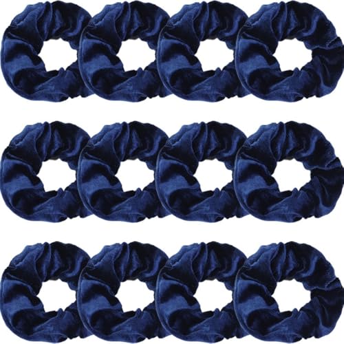 12 Stück Samt Haargummis,Weich Haarschmuck Scrunchies für Damen Flanell Haarband Elastische Haarbänder Stoff Scrunchie Zopfgummis Bunte Gummibänder für Pferdeschwanz,Zöpfe,Marineblau von Blausky