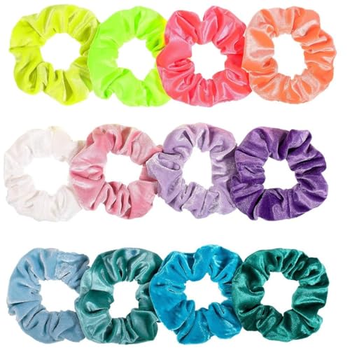 12 Stück Samt Haargummis,Weich Haarschmuck Scrunchies für Damen Flanell Haarband Elastische Haarbänder Stoff Scrunchie Zopfgummis Bunte Gummibänder für Pferdeschwanz,Zöpfe,Mischfarbe B von Blausky
