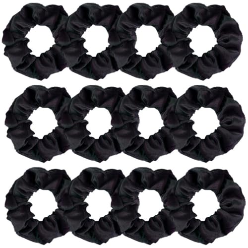 12 Stück Samt Haargummis,Weich Haarschmuck Scrunchies für Damen Flanell Haarband Elastische Haarbänder Stoff Scrunchie Zopfgummis Bunte Gummibänder für Pferdeschwanz,Zöpfe,Schwarz von Blausky