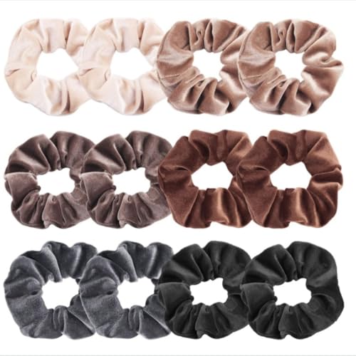 12 Stück Samt Haargummis,Weich Haarschmuck Scrunchies für Damen Flanell Haarband Elastische Haarbänder Stoff Scrunchie Zopfgummis Bunte Gummibänder für Pferdeschwanz,Zöpfe,Weiß Braun Schwarz von Blausky