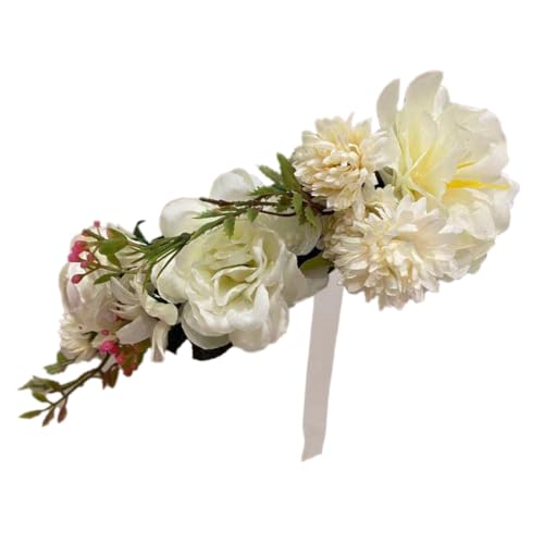 1Stk Blume Krone Stirnband,Boho Braut Blumenkrone Haarbänder Blumenstirnband Blumenkranz mit Verstellbarer Schleife Blumen Stirnbänder für Hochzeit Zeremonie Festival Party Strand,Weiß von Blausky