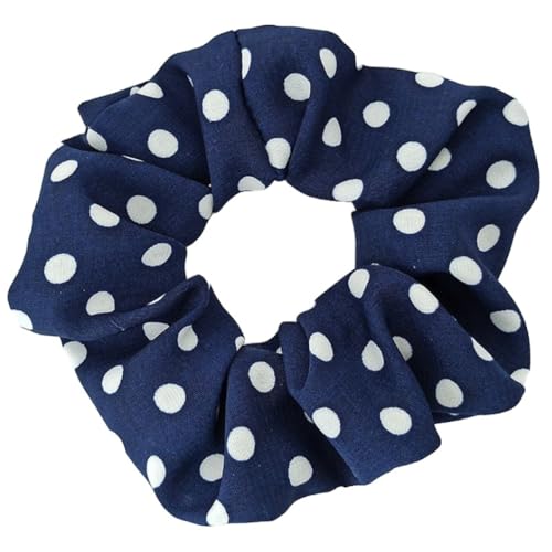 2 Stück 12cm Polka Dots Haargummis für Damen,Weich Elastisch Haarbänder Stoff Haargummi Haarring Scrunchies mit Punkten Retro Französisch Haarschmuck für Teeparty Hochzeit,Marineblau von Blausky