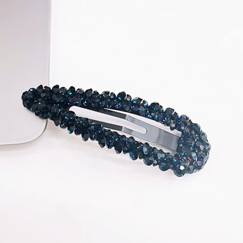 2 Stück 2.2x8cm Strass Haarspange für Damen,Bunte Strasssteine Haarclips Haarklammern Braut Kristall Haarspangen Glitzer Metall Haar Clips Haarschmuck für Hochzeit Bankett,Dunkelblau von Blausky