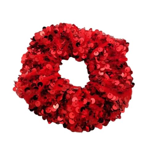 2 Stück 4 x 10 cm Glitzer-Haargummi,Scrunchies Samt,Große Haargummis mit Paillette,Glitzernd Stoff Haarschmuck Elastischer Pferdeschwanz-Halter Haarbänder für Frauen und Damen,Rot von Blausky
