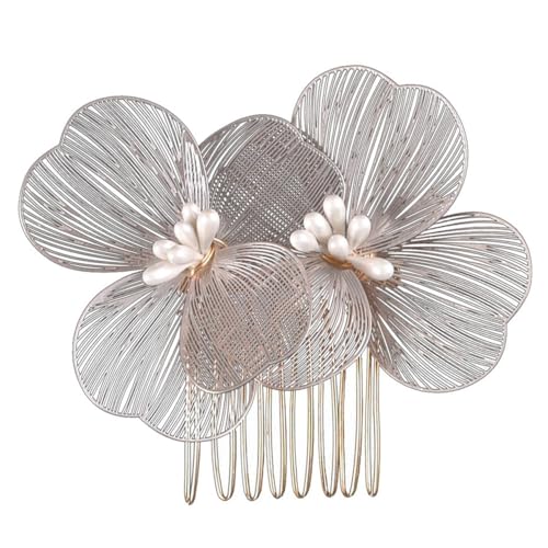 2 Stück 7x6cm Braut Hochzeit Haarkamm,Elegante Braut Kamm Blume Haarnadeln Kopfschmuck Retro Brautschmuck Haarkämme mit Perlen Metall Haarschmuck für Frauen und Brautjungfern,Weiß von Blausky