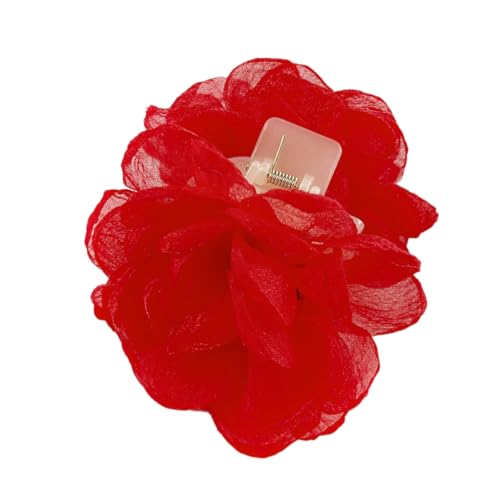 2 Stück 8cm Organza-Blumen-Haarspange,Rutschfeste Acryl Haarklammer Claw Clip Bunt Flower Klammer Hair Clip Haaraccessoire für Frauen und Damen Strand Party Pool Urlaub,Rot von Blausky