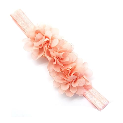 2 Stück Baby Stirnband,Dehnbare Chiffon Stirnbänder mit 3 Blumen,Zarte Blumen Haarbänder Haarschmuck Headwraps Süße Kopfbedeckung für Babys Kleinkinder Neugeborene Säuglinge,Champagner von Blausky