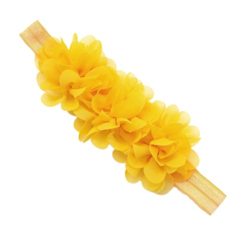 2 Stück Baby Stirnband,Dehnbare Chiffon Stirnbänder mit 3 Blumen,Zarte Blumen Haarbänder Haarschmuck Headwraps Süße Kopfbedeckung für Babys Kleinkinder Neugeborene Säuglinge,Gelb von Blausky