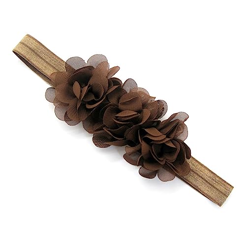 2 Stück Baby Stirnband,Dehnbare Chiffon Stirnbänder mit 3 Blumen,Zarte Blumen Haarbänder Haarschmuck Headwraps Süße Kopfbedeckung für Babys Kleinkinder Neugeborene Säuglinge,Kaffeefarbe von Blausky