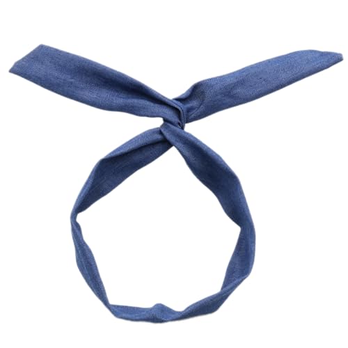 2 Stück Boho Haarband Damen,Stirnbänder aus Denim Häschenohr Stirnband mit Eisendraht Draht-Stirnbänder Breite Haarbänder Retro Haarschmuck Kopftuch für Frauen Alltag Makeup Yoga,Blau A von Blausky