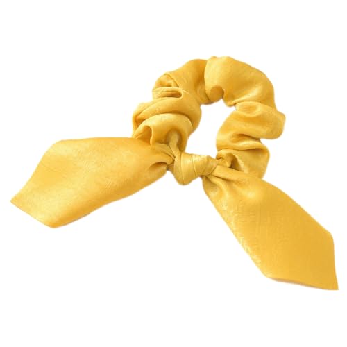 2 Stück Elasitc Haargummis für Damen,Weiche Schleife Scrunchies Kaninchenohren Scrunchie Haarschmuck Stoffe Haarband Pferdeschwanz-Halter für dickes Haar und lockiges Haar,Gelb von Blausky